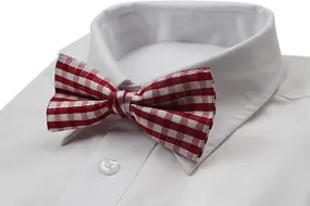 Mens Red, White & Pink Plaid Patterned Tinsel Bow Tie