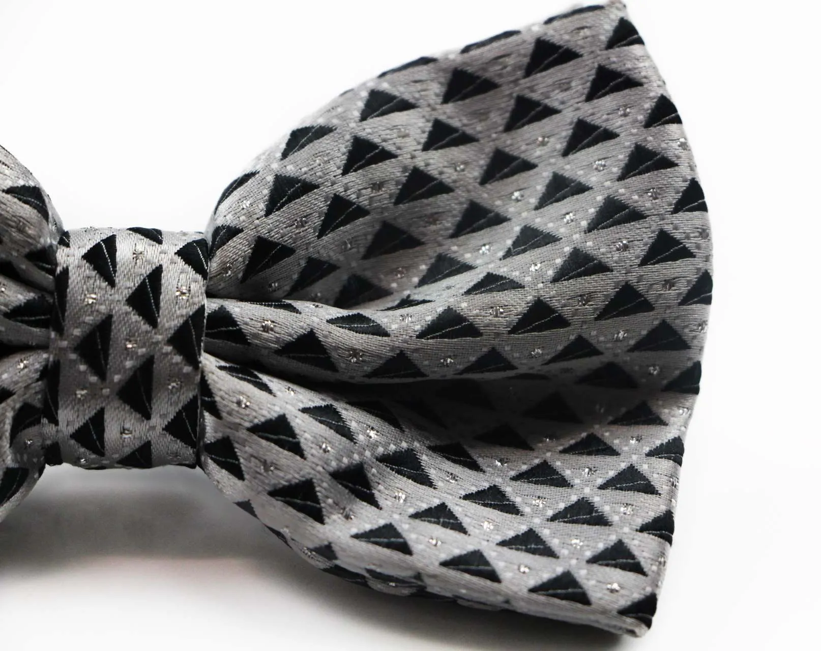 Mens Silver With Black Triangles & Diamonte Patterned Bow Tie