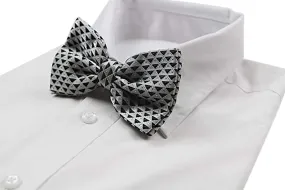 Mens Silver With Black Triangles & Diamonte Patterned Bow Tie