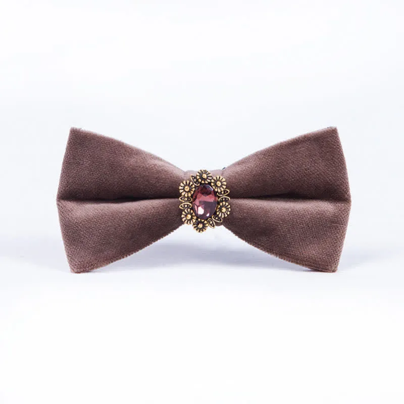 Men's Sunflower Artficial Crystal Velvet Bow Tie