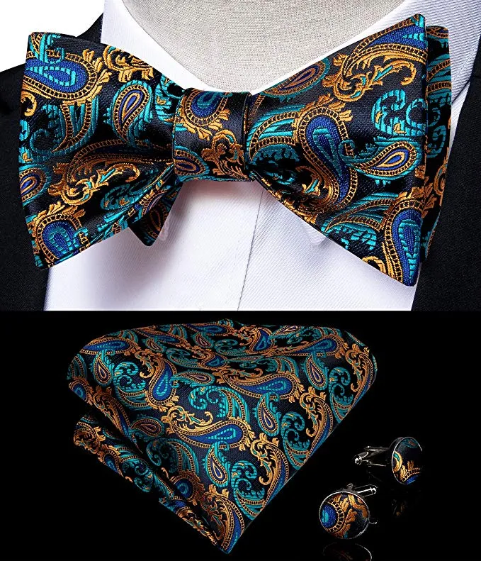 Multicolor Paisley Bow Tie Set-BTS472