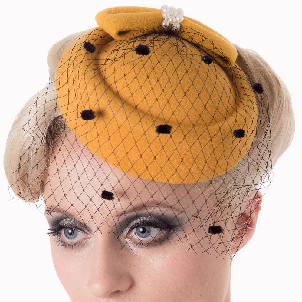 Mustard Yellow Vintage Retro Pillbox Hat Fascinator