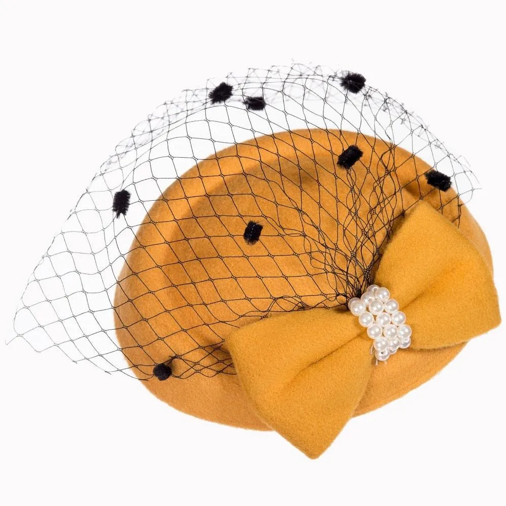 Mustard Yellow Vintage Retro Pillbox Hat Fascinator