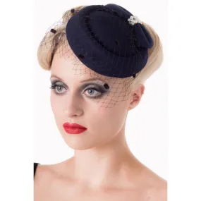 Navy Blue Vintage Retro Pillbox Hat Fascinator