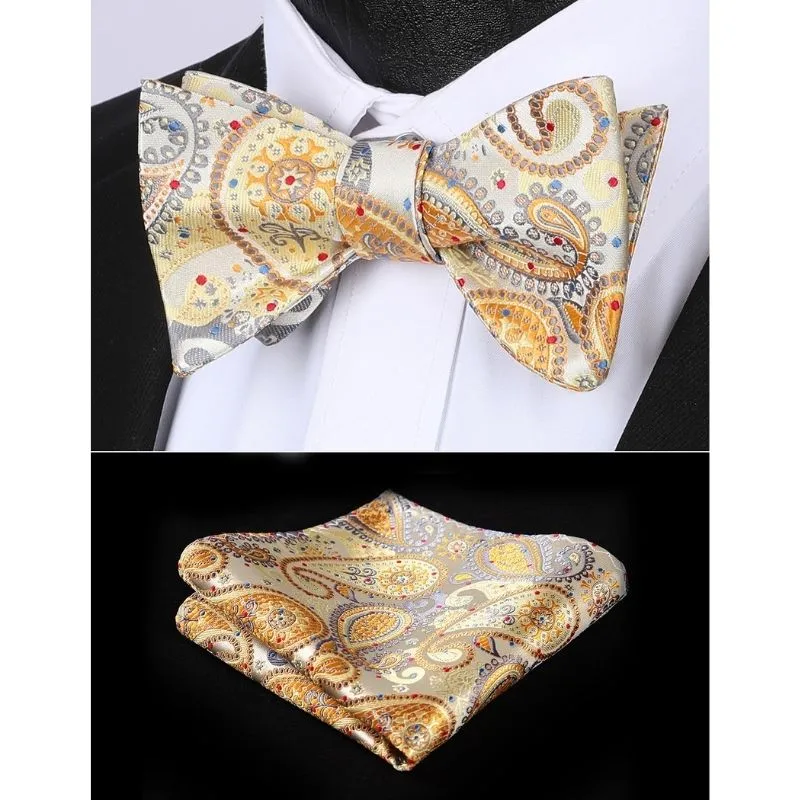 Paisley Bow Tie & Pocket Square - B-YELLOW/GRAY