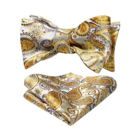 Paisley Bow Tie & Pocket Square - B-YELLOW/GRAY