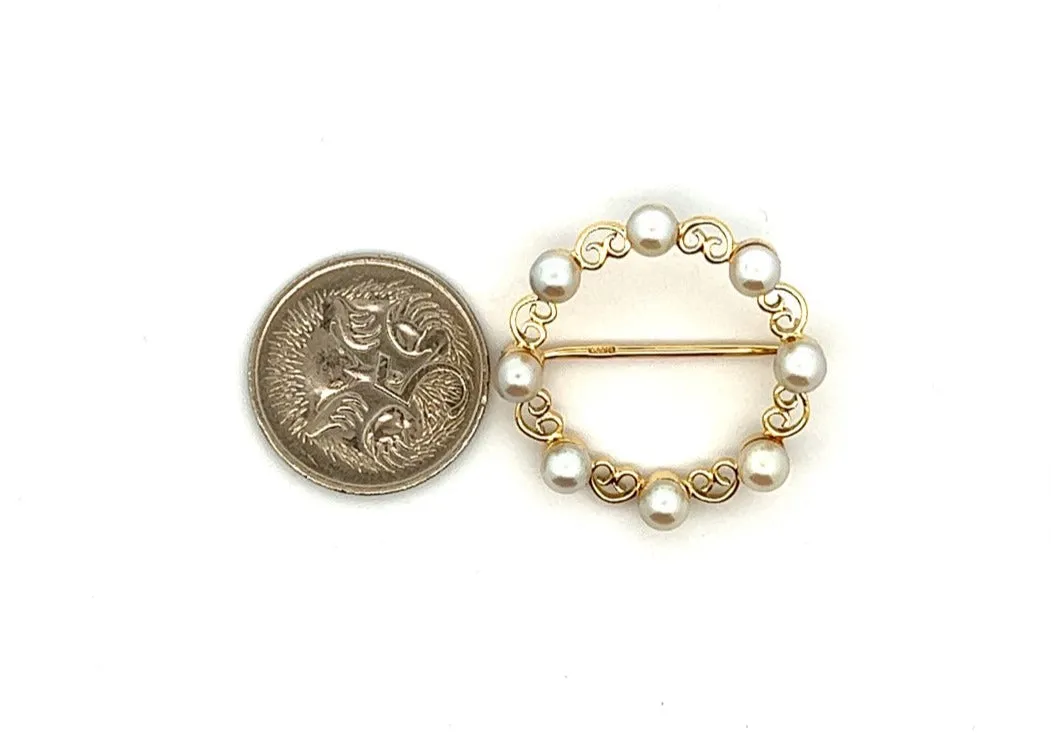 Pearl 9ct Yellow Gold Vintage Brooch c1959 Birmingham