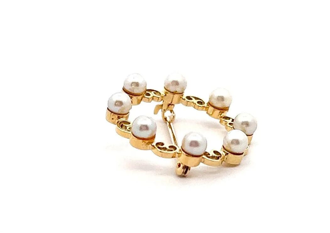 Pearl 9ct Yellow Gold Vintage Brooch c1959 Birmingham