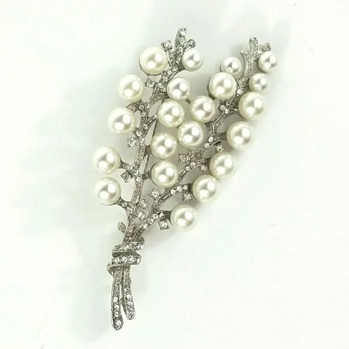 Pearl and Rhinestone Lily of the Valley Brooch