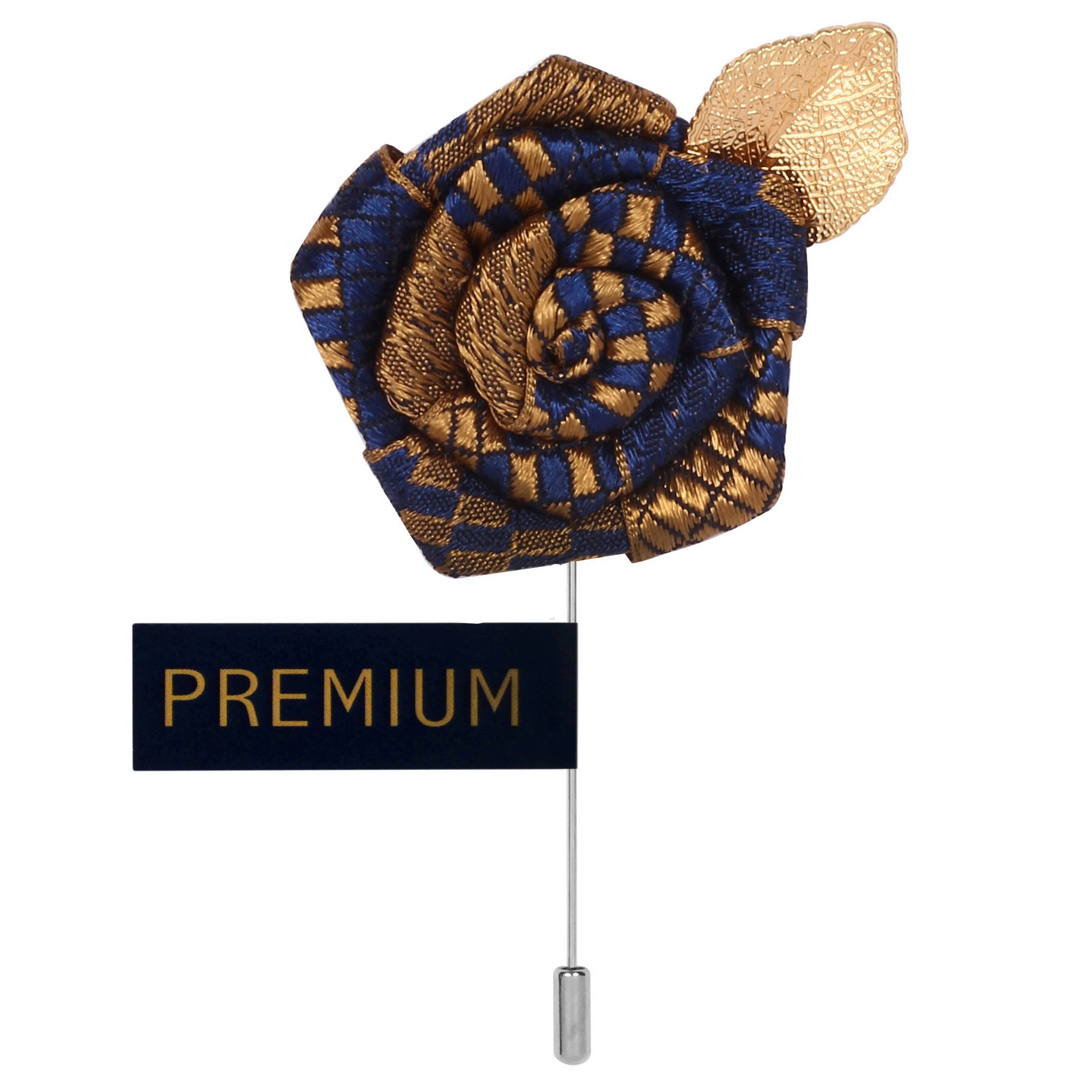 Peluche Floral Pentagon Blue, Golden Brooch Lapel Pin