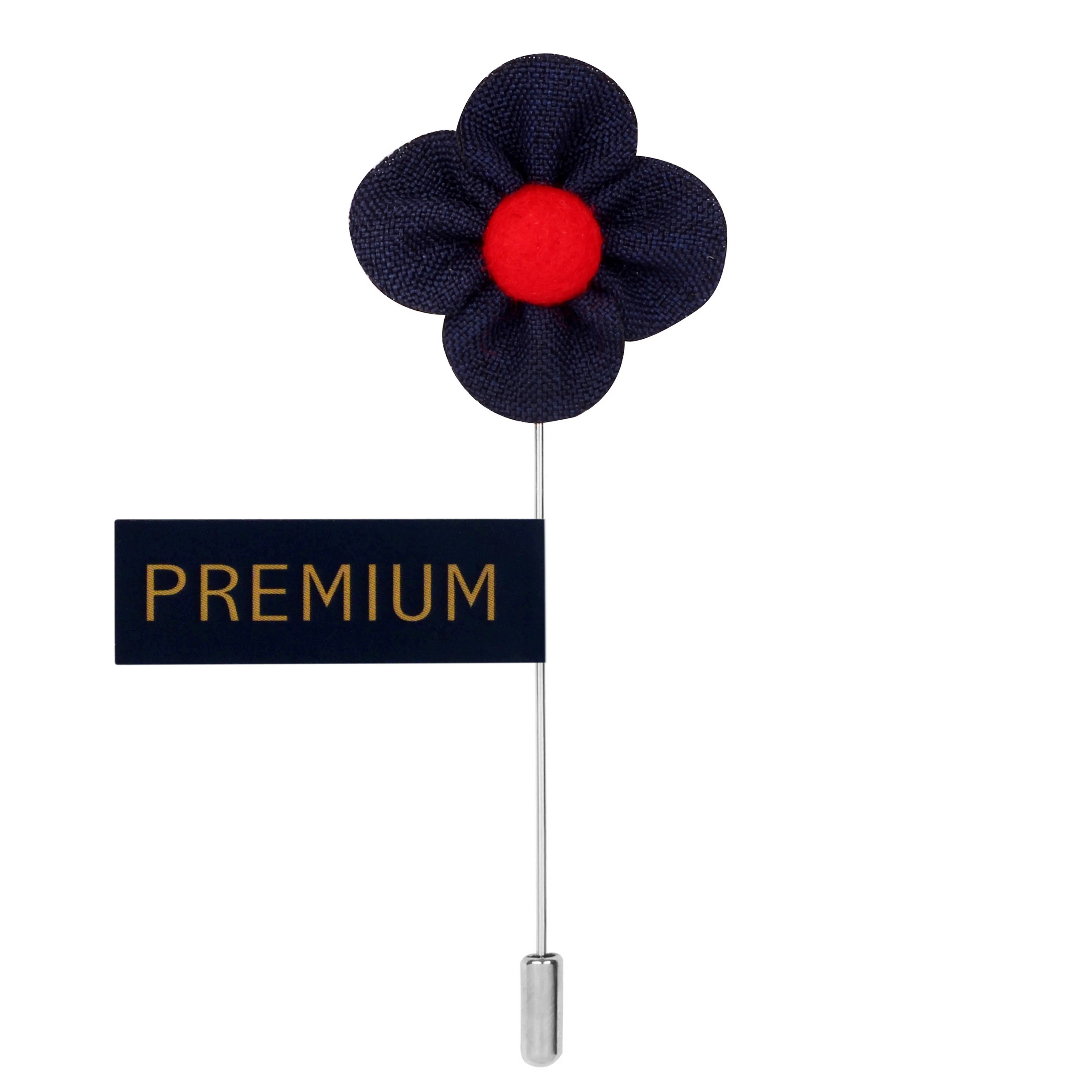 Peluche The Four Petal Classic Flower Royal Blue, Red Brooch Lapel Pin