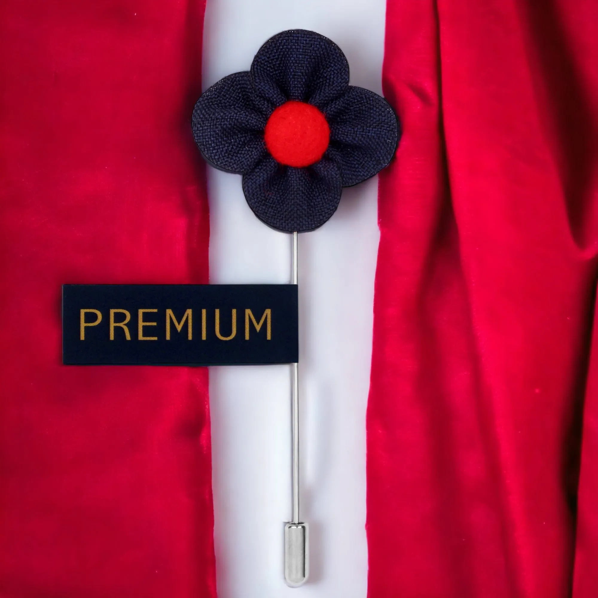 Peluche The Four Petal Classic Flower Royal Blue, Red Brooch Lapel Pin