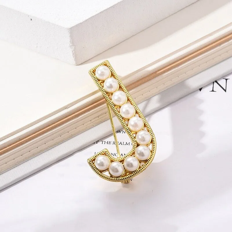 Personalized Retro Chic Pearl Encrusted Initial Letter Brooch Pins