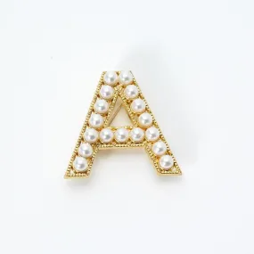 Personalized Retro Chic Pearl Encrusted Initial Letter Brooch Pins