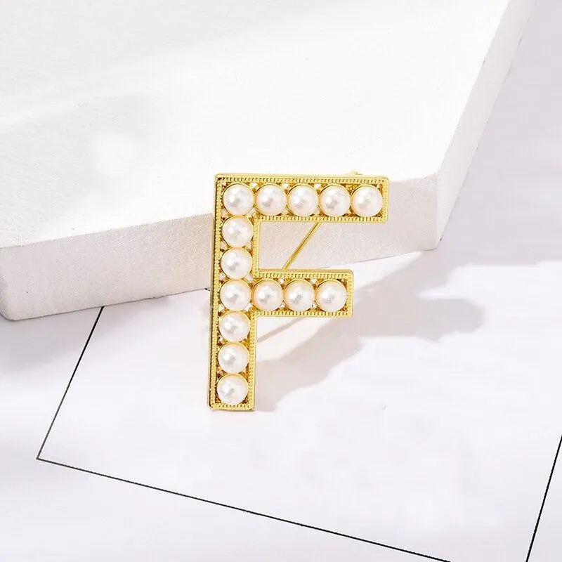 Personalized Retro Chic Pearl Encrusted Initial Letter Brooch Pins