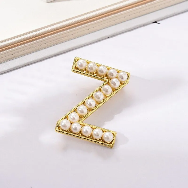 Personalized Retro Chic Pearl Encrusted Initial Letter Brooch Pins