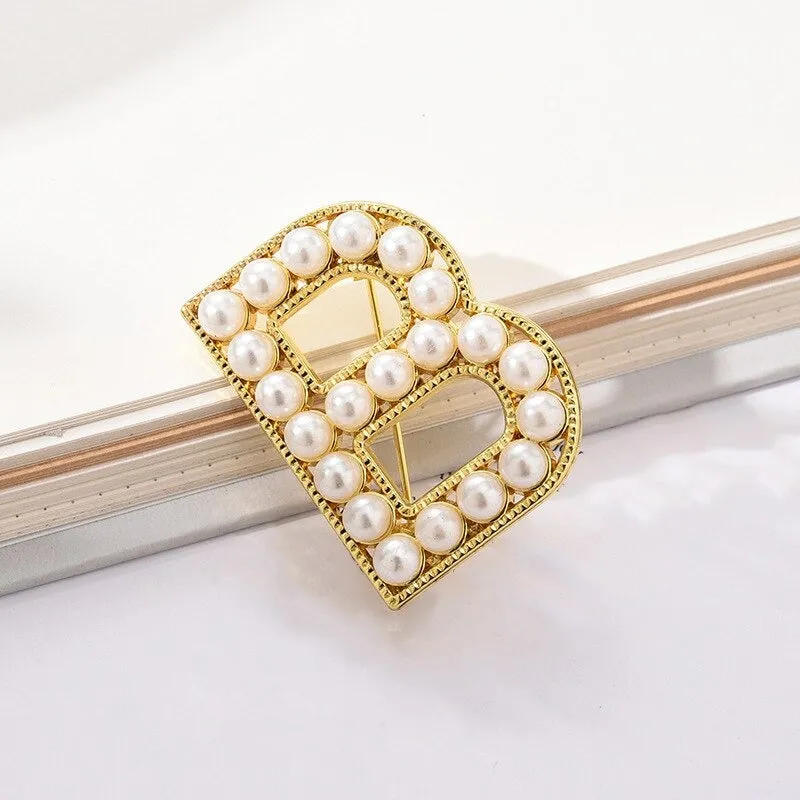 Personalized Retro Chic Pearl Encrusted Initial Letter Brooch Pins