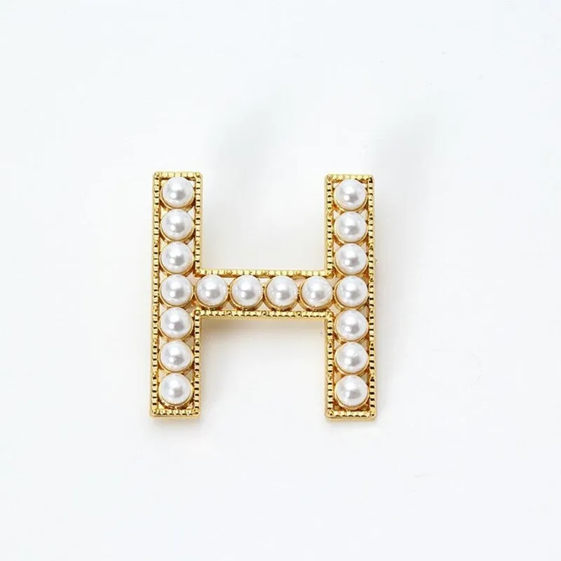 Personalized Retro Chic Pearl Encrusted Initial Letter Brooch Pins