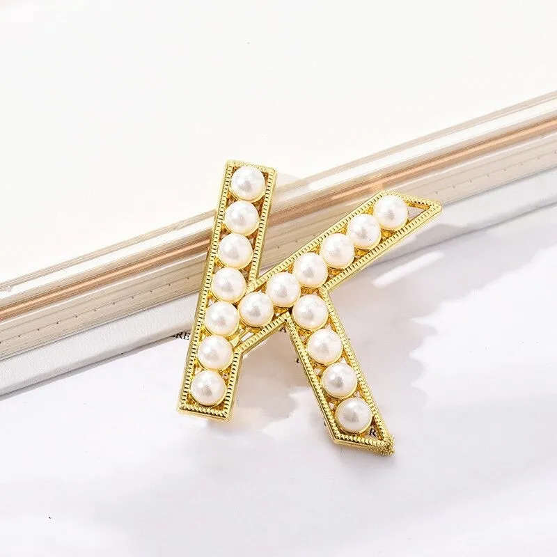 Personalized Retro Chic Pearl Encrusted Initial Letter Brooch Pins