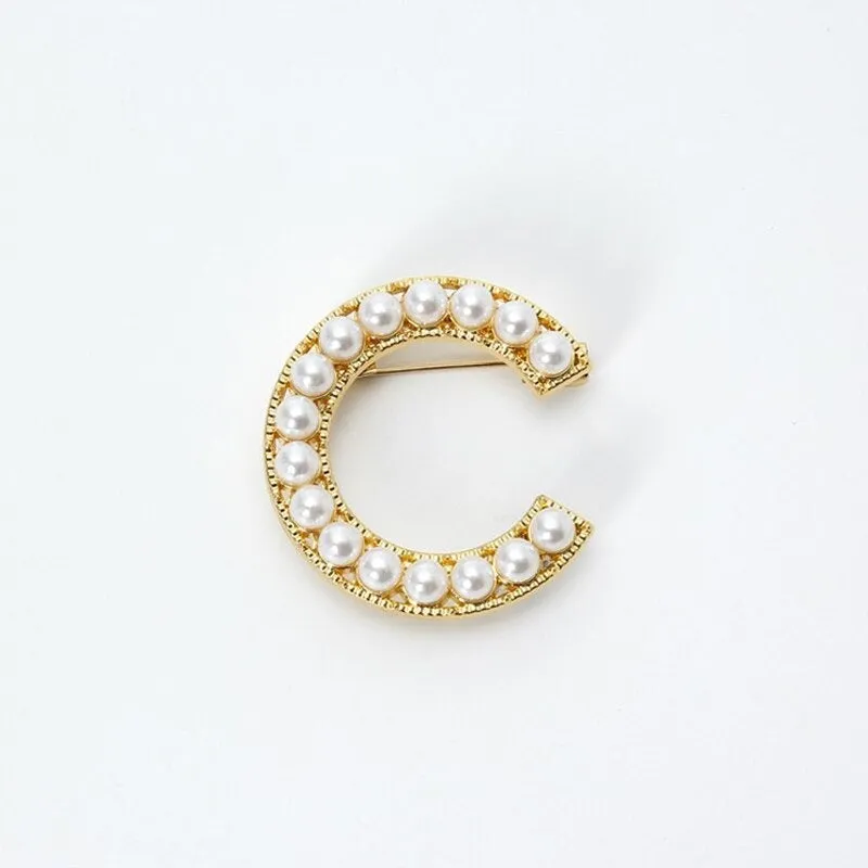 Personalized Retro Chic Pearl Encrusted Initial Letter Brooch Pins