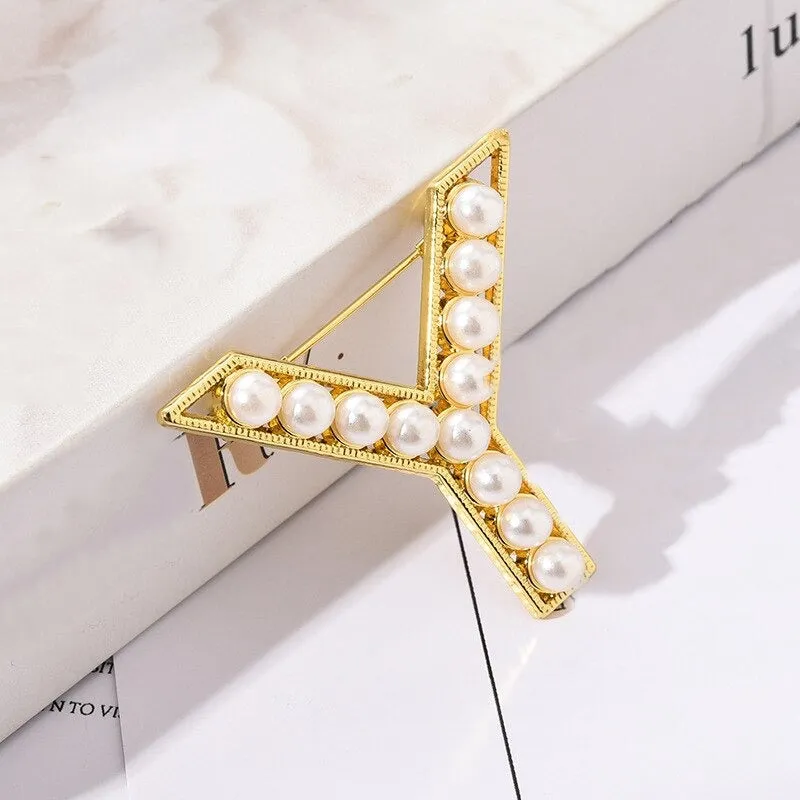 Personalized Retro Chic Pearl Encrusted Initial Letter Brooch Pins