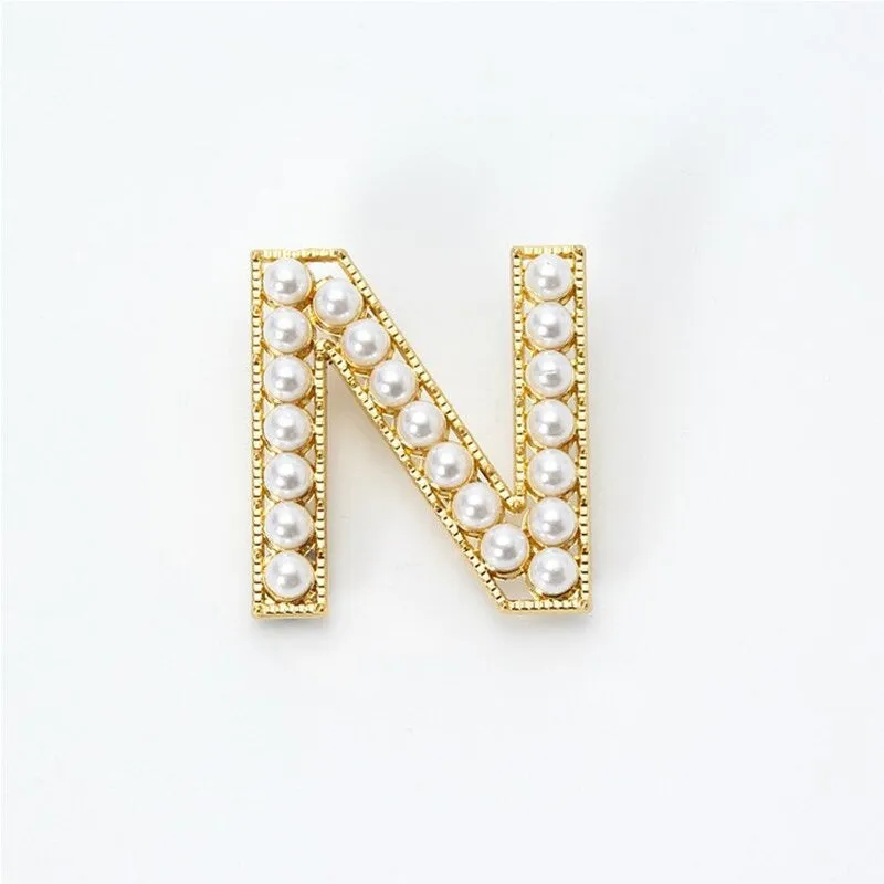 Personalized Retro Chic Pearl Encrusted Initial Letter Brooch Pins