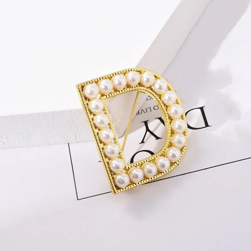 Personalized Retro Chic Pearl Encrusted Initial Letter Brooch Pins