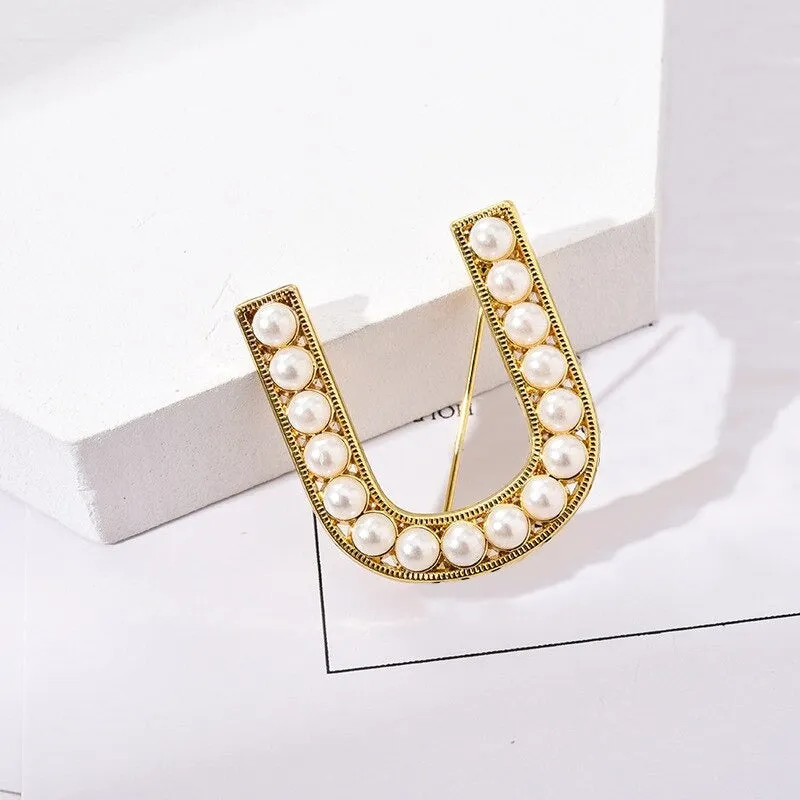 Personalized Retro Chic Pearl Encrusted Initial Letter Brooch Pins