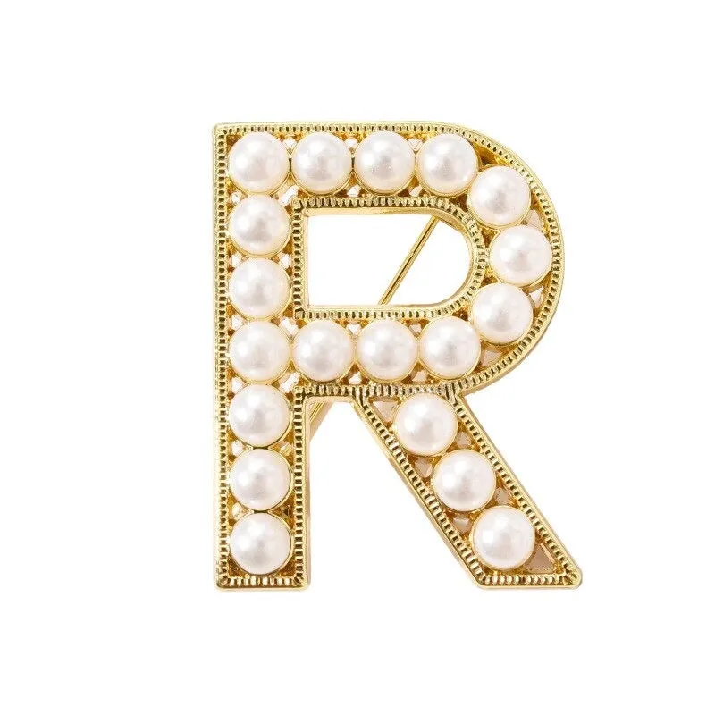 Personalized Retro Chic Pearl Encrusted Initial Letter Brooch Pins