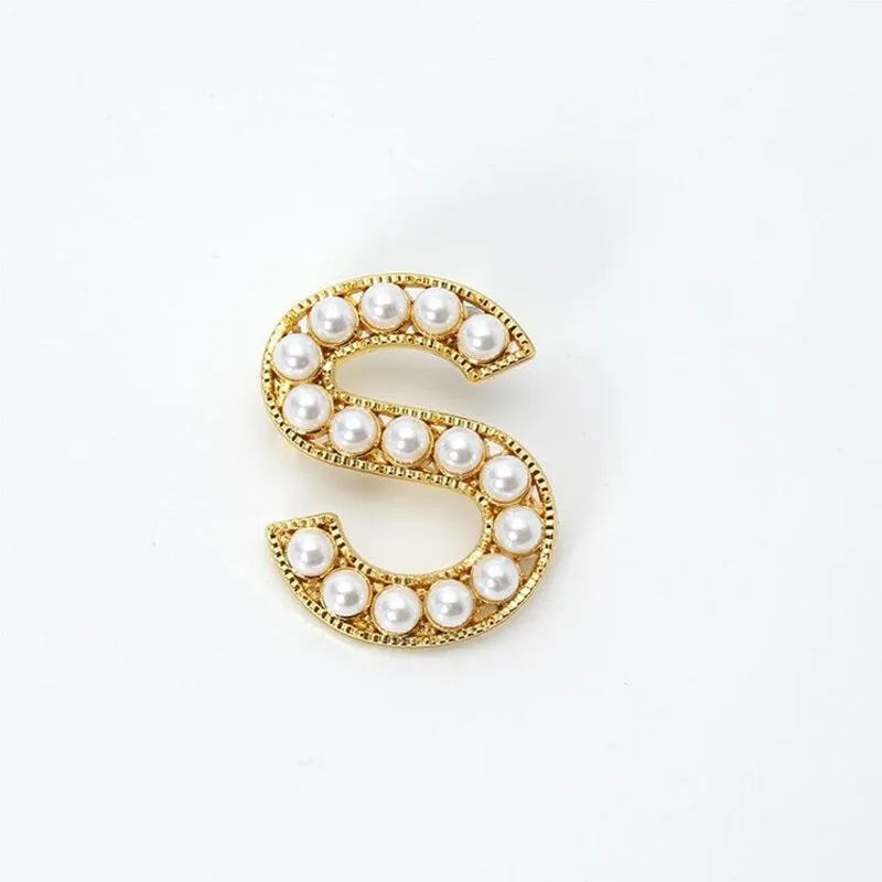 Personalized Retro Chic Pearl Encrusted Initial Letter Brooch Pins