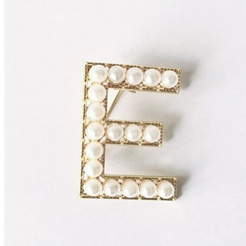 Personalized Retro Chic Pearl Encrusted Initial Letter Brooch Pins