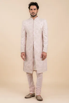 Pink Embroidered Sherwani In Pearl Highlights