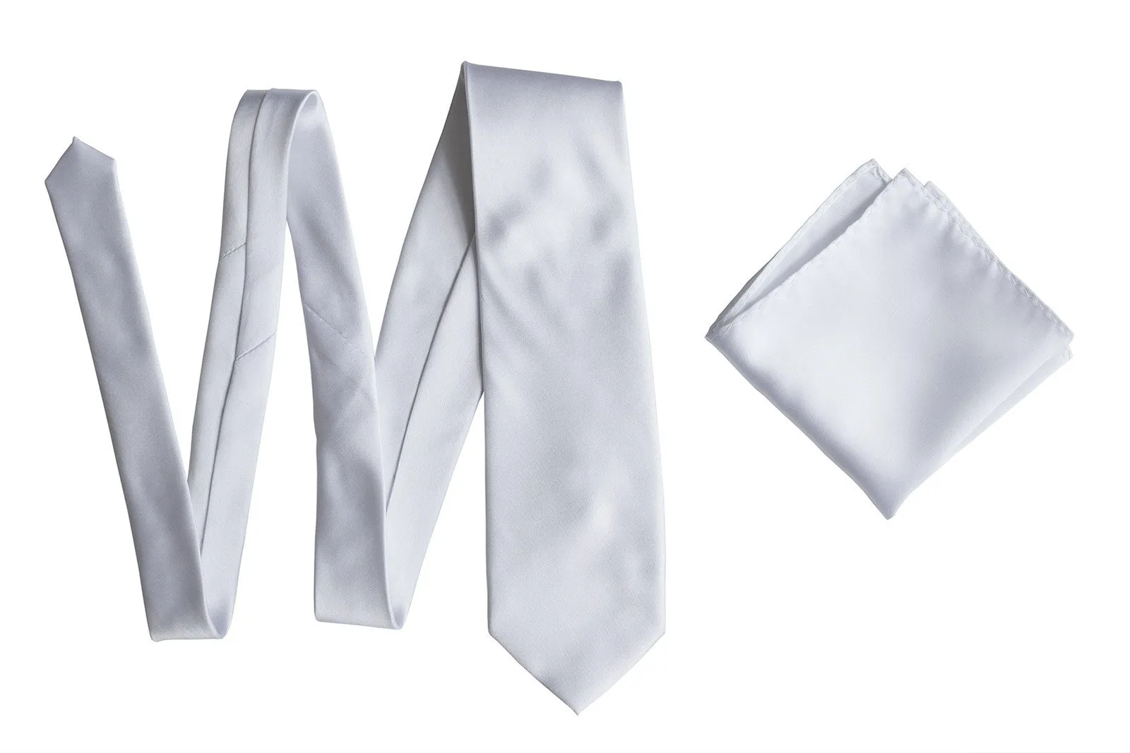 Plain White Necktie. Solid Color Satin Finish Tie, No Print