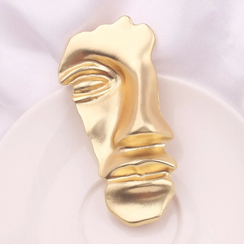 Polished Portrait Artistic Metal Face Pin Brooches