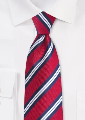 Preppy Red and Blue Repp&Regimental Striped Necktie