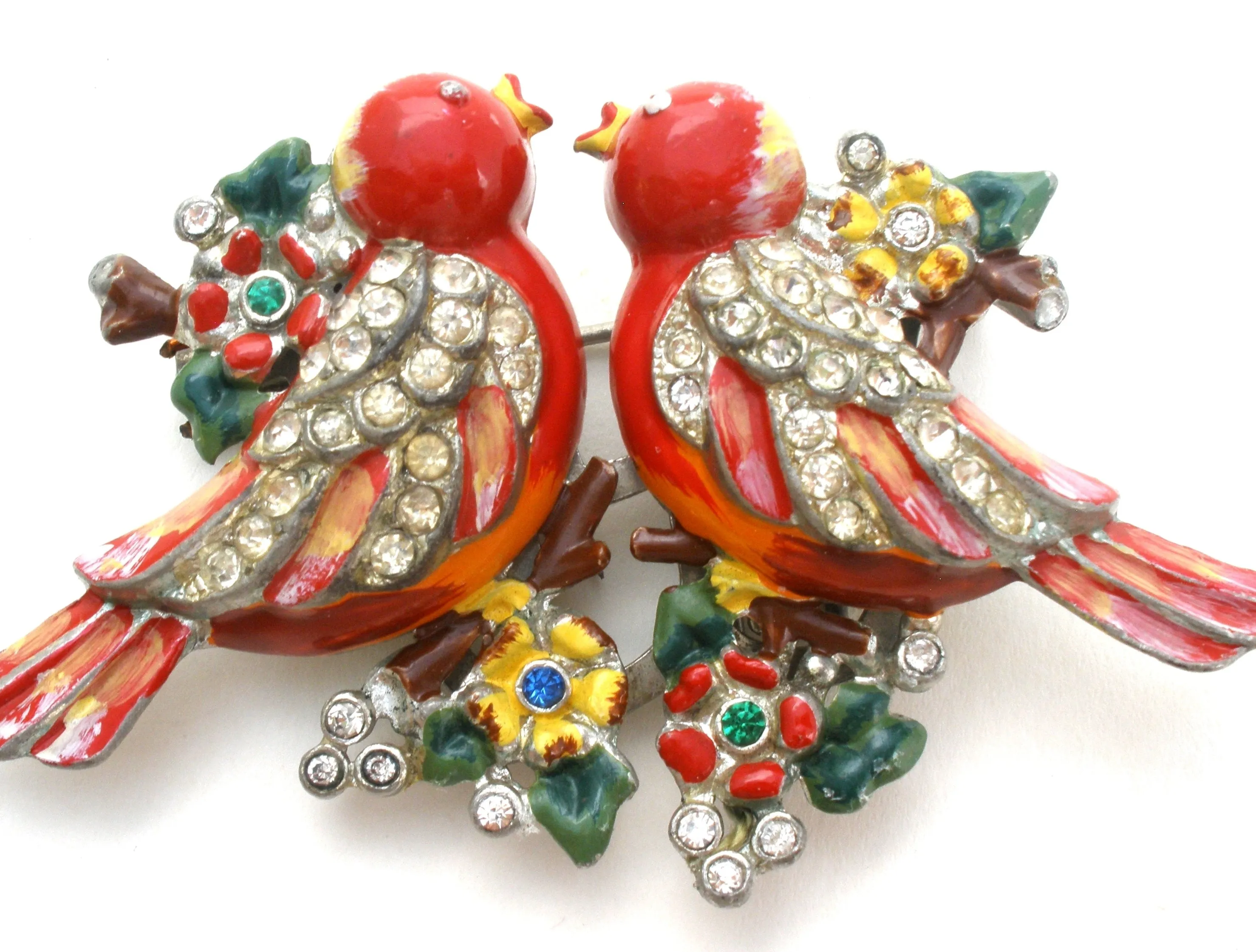 Red Coro Duette Fur Clip Love Birds Brooch Adolf Katz