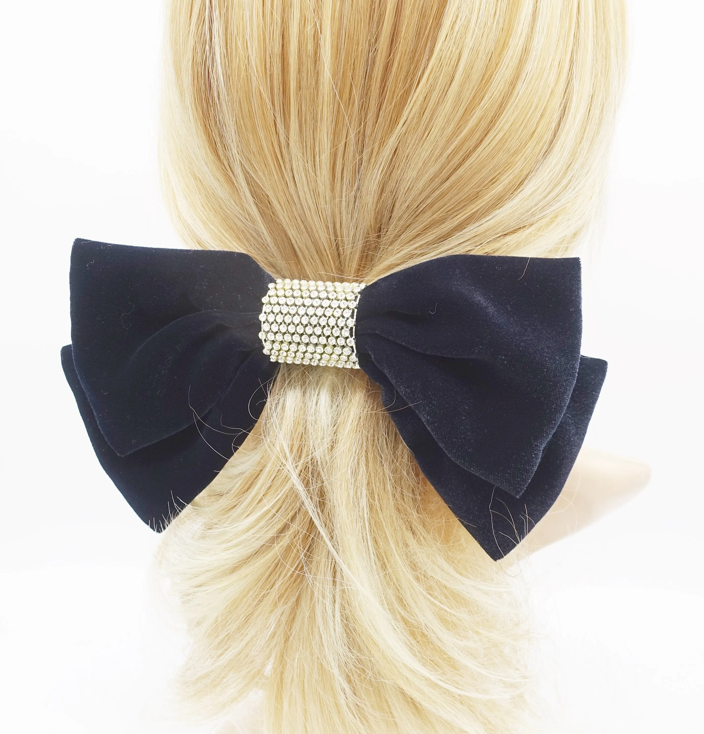 rhinestone embellished velvet hair bow for women