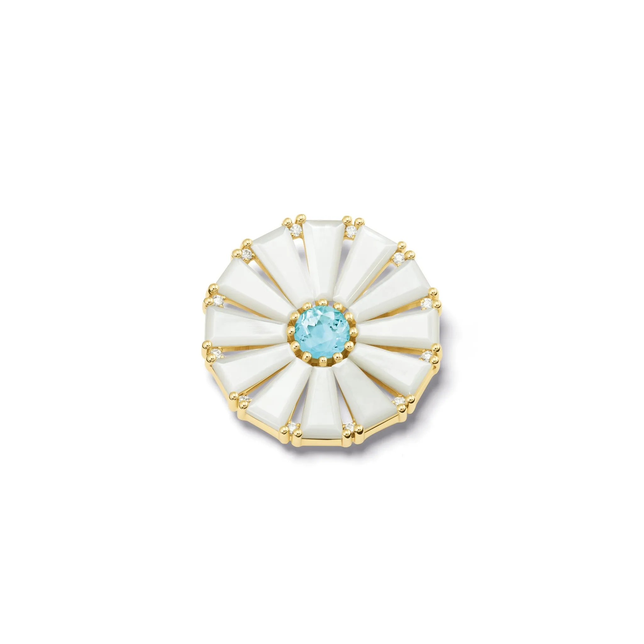 Roi Soleil Brooch Yellow Gold - Mother of Pearl, Blue Topaz & Diamond