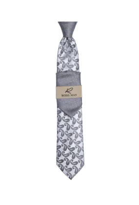 Rossi Man Gray Paisley Ties and Hanky Set