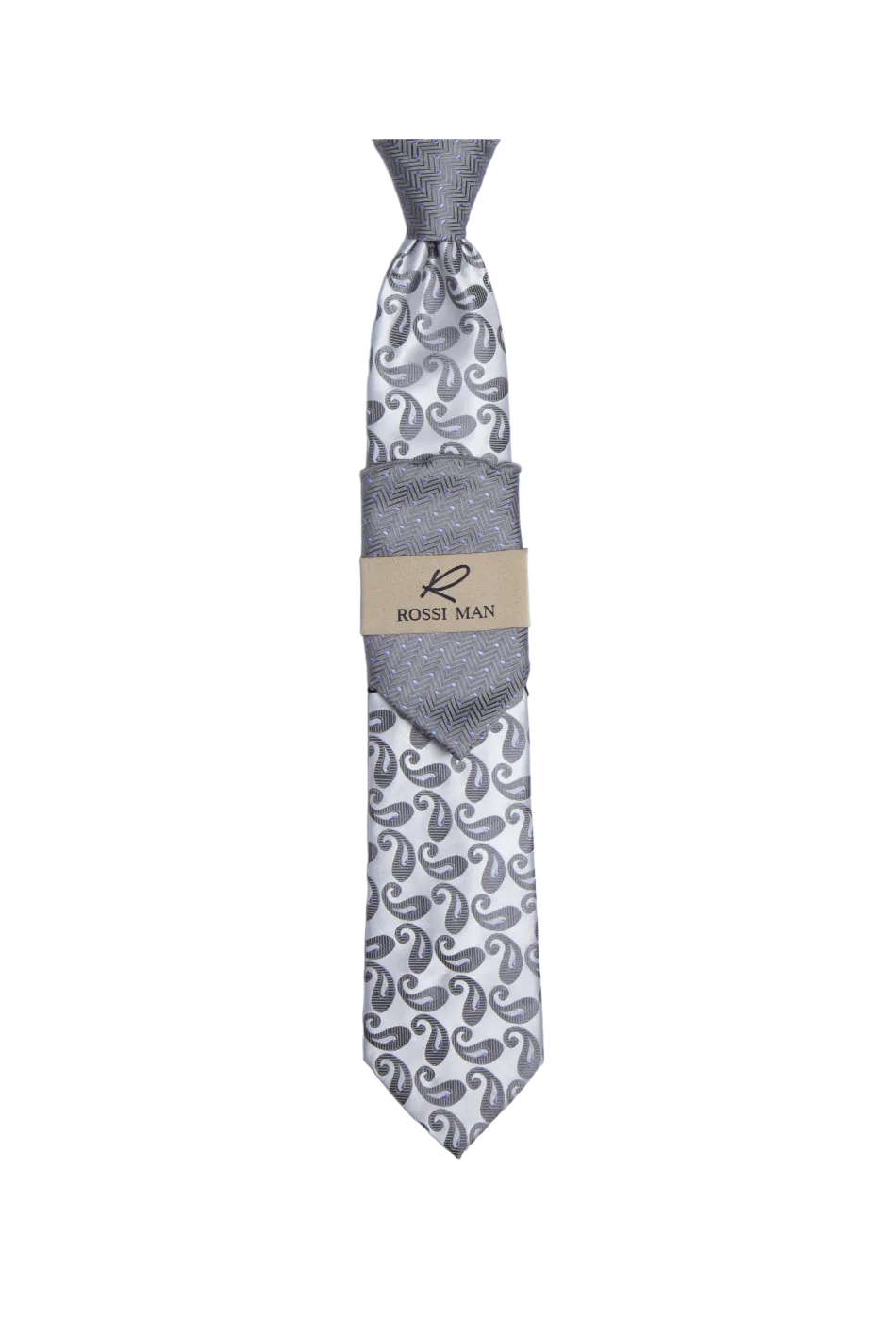 Rossi Man Gray Paisley Ties and Hanky Set