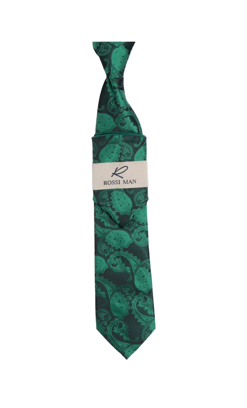 Rossi Man Green Paisley Ties and Hanky Set