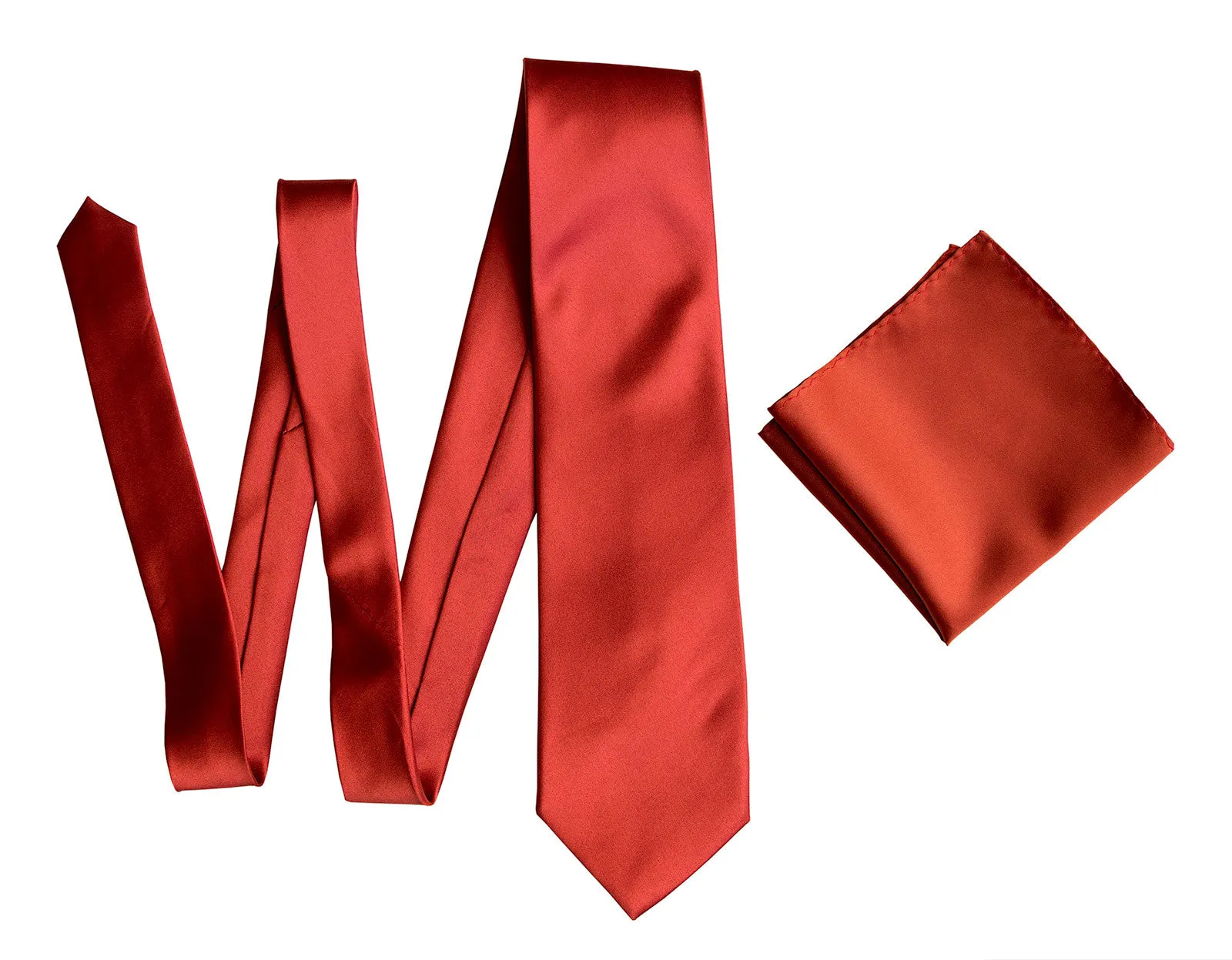 Rust Red Necktie. Solid Color Satin Finish Tie, No Print