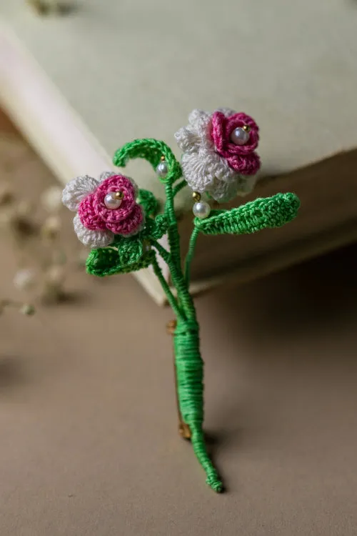 Samoolam Handmade Rose Jewel Brooch Pink & White