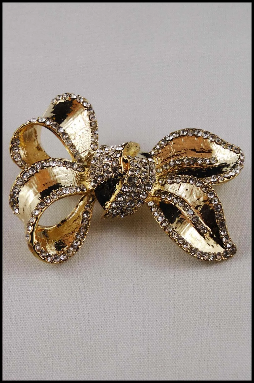 Satin Finish Crystal Bow Brooch Pin