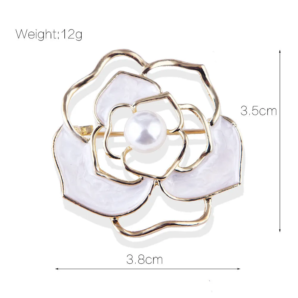 SB332 - Korean camellia hollowed out pearl brooch