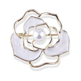 SB332 - Korean camellia hollowed out pearl brooch