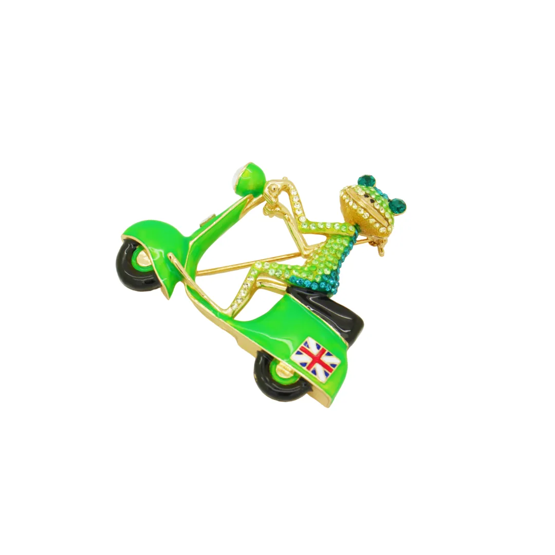 Scooter Riding Frog Brooch