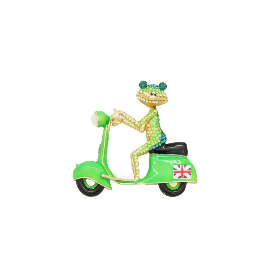 Scooter Riding Frog Brooch