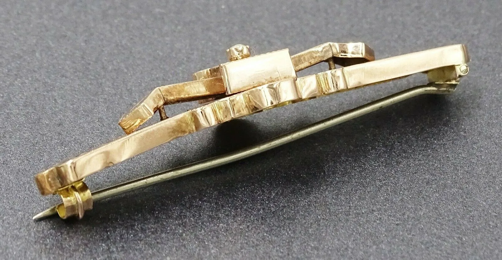 Seed Pearl 9ct Yellow Gold Ornate Bar Brooch