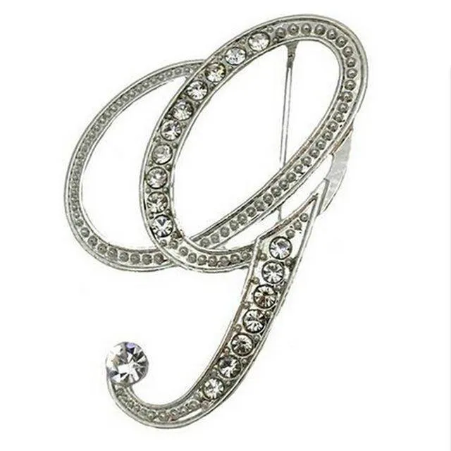 Silver A-N Letter Crystal metal Brooch